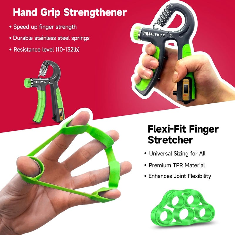 FitBeast Hand Grip Strengthener Workout Kit (5 Pack), 2 Forearm Grip Adjustable Resistance Hand Gripper, Finger Stretcher, Grip Ring & Stress Relief Grip Ball for Athletes - Image 3